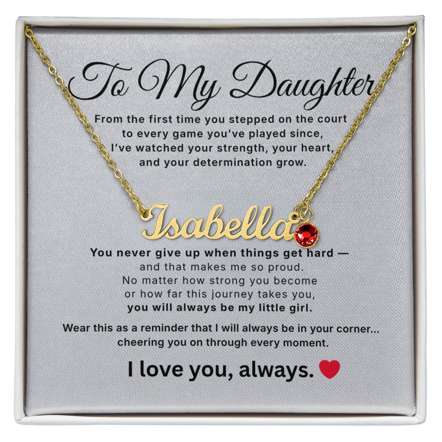 Personalized Name Necklace for Daughter – Athlete Gift from Mom – Custom Name Jewelry with Birthstone