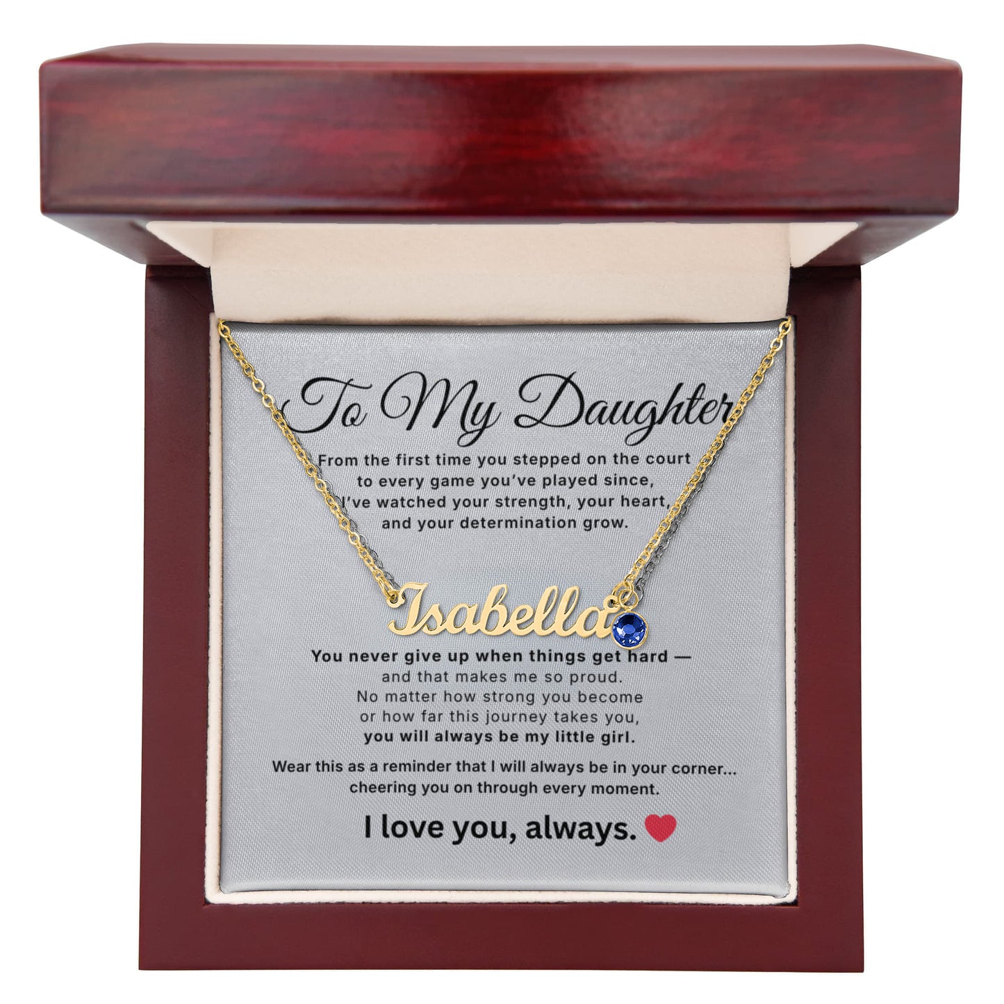 Personalized Name Necklace for Daughter – Athlete Gift from Mom – Custom Name Jewelry with Birthstone