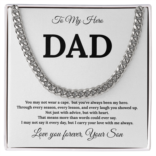 To My Dad – Always My Hero Cuban Link with heartfelt Message Card