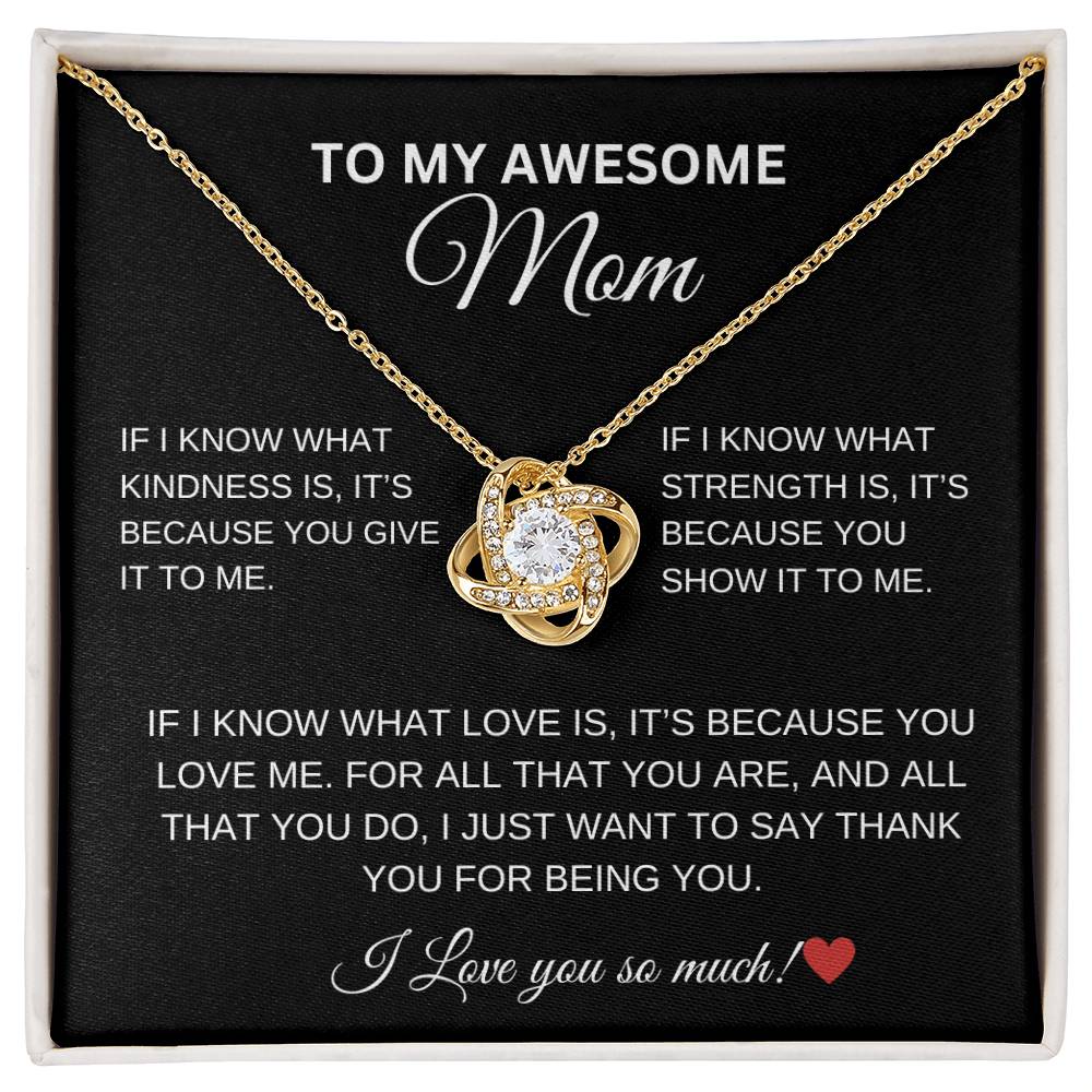 To My Awesome Mom Love Knot Necklace - Black