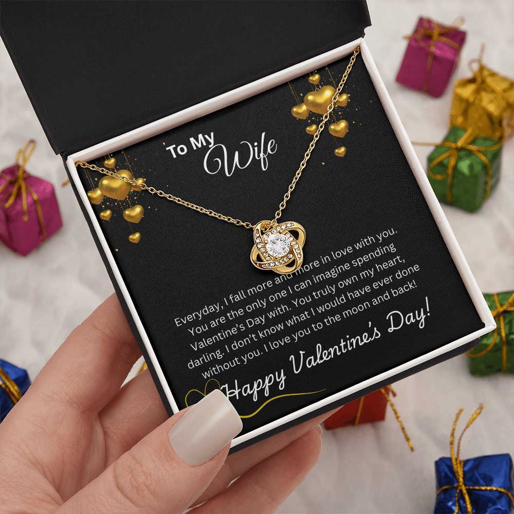 To My Wife on Valentine's Day Love Knot Necklace Blk