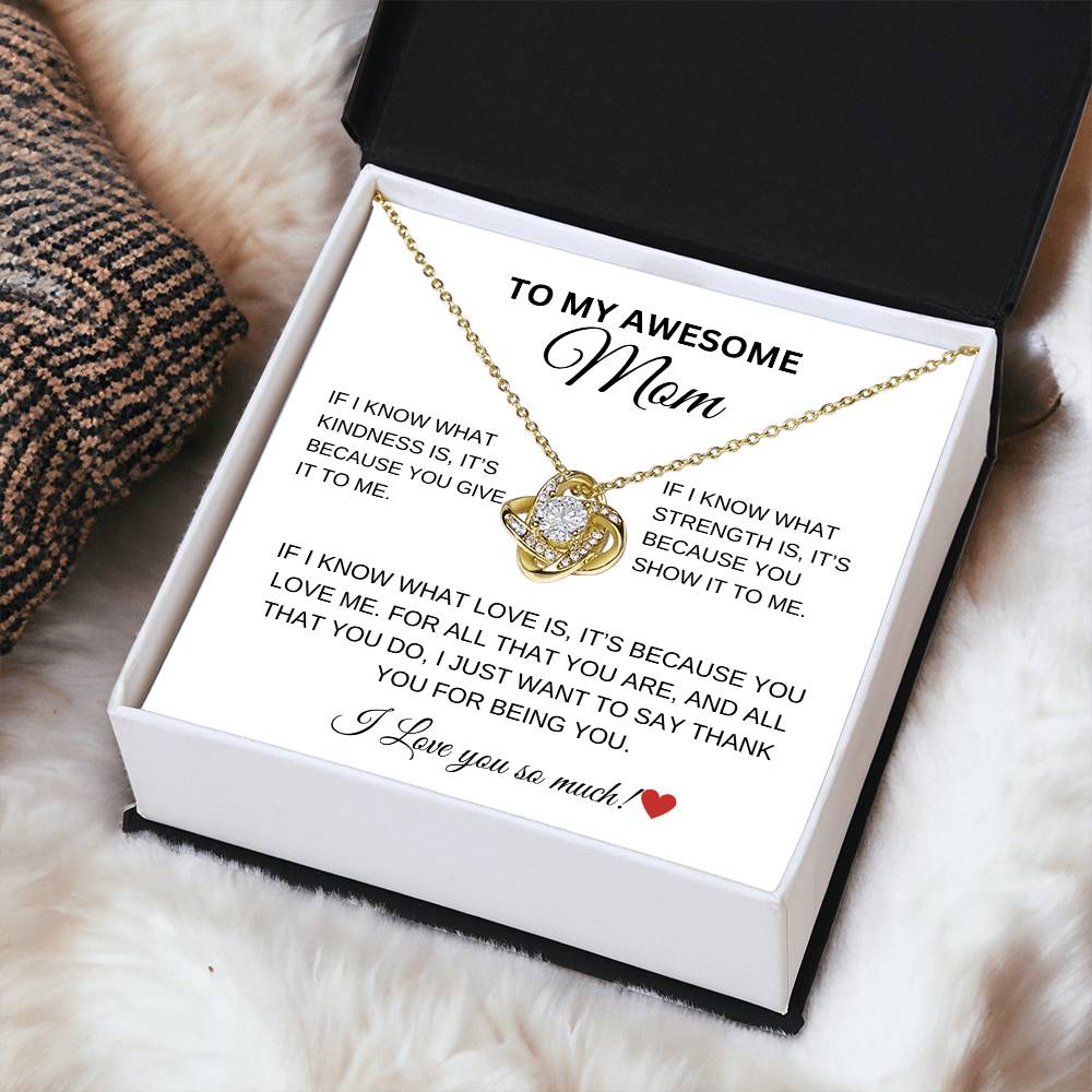 To My Awesome Mom Love Knot Necklace - White