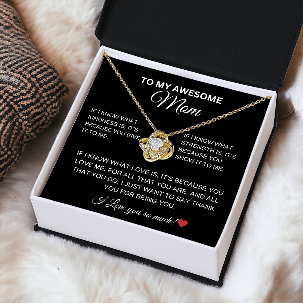 To My Awesome Mom Love Knot Necklace - Black