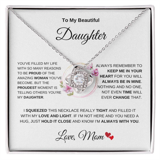 To My Beautiful Daughter From Mom Love Knot Necklace Gift