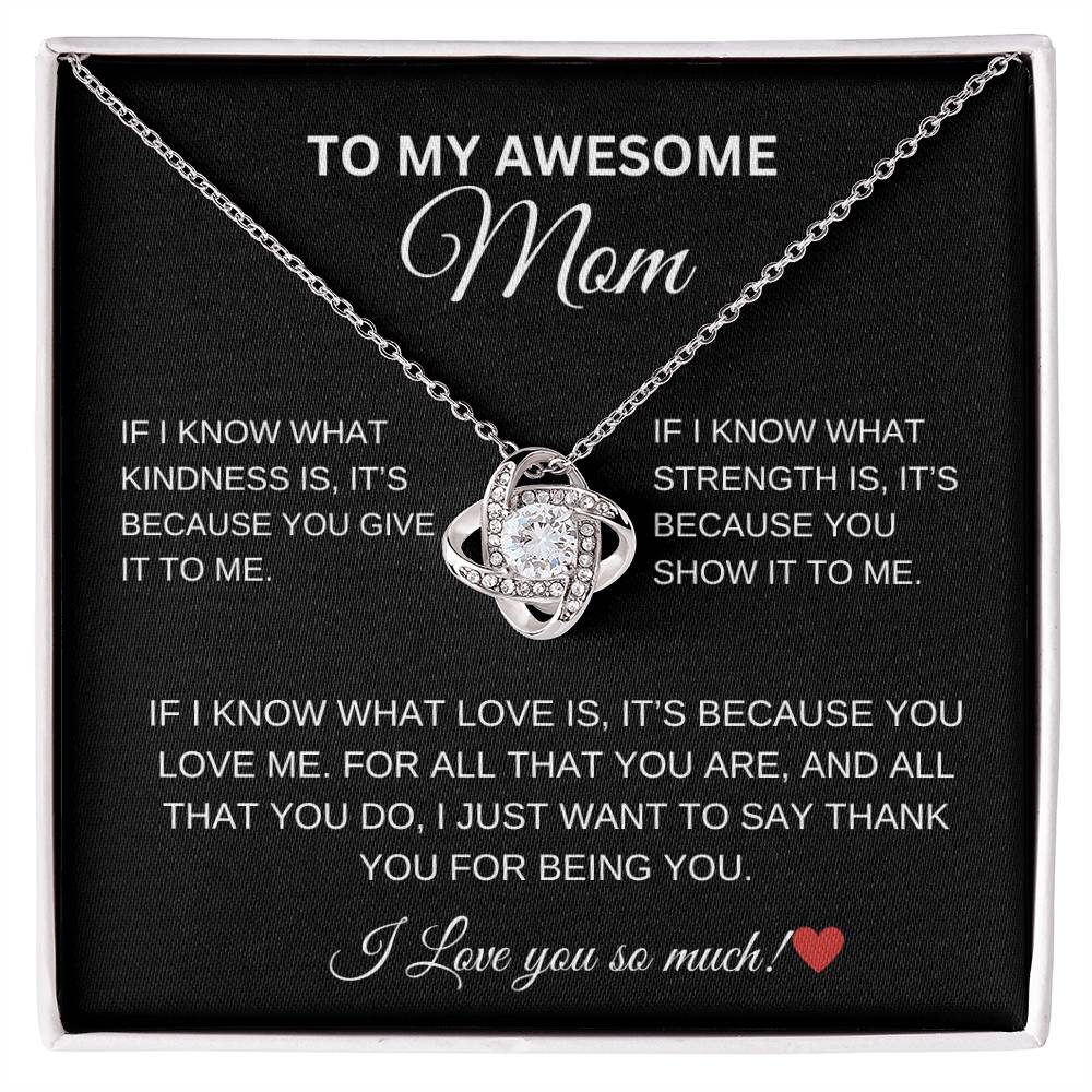 To My Awesome Mom Love Knot Necklace - Black