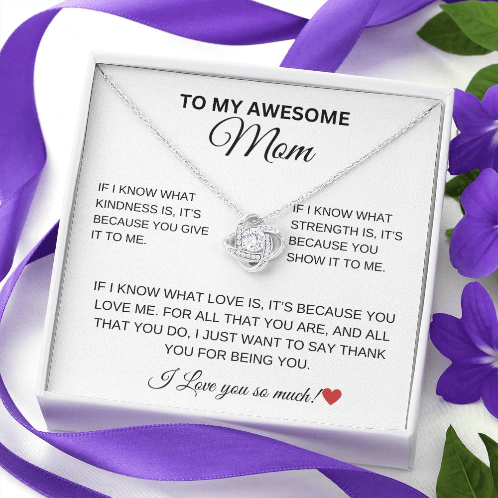 To My Awesome Mom Love Knot Necklace - White