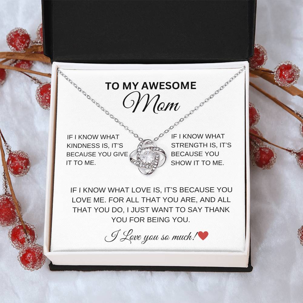 To My Awesome Mom Love Knot Necklace - White