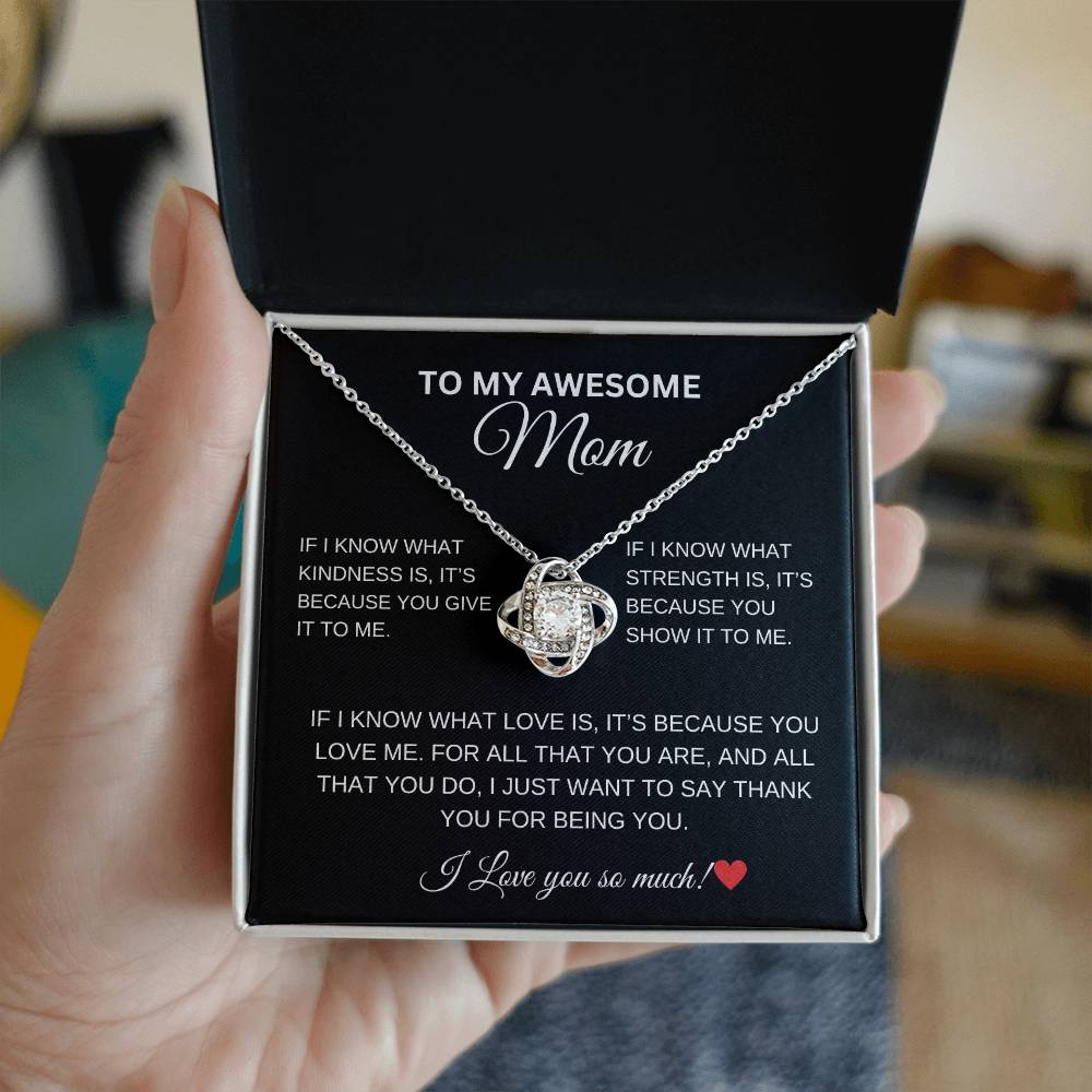 To My Awesome Mom Love Knot Necklace - Black