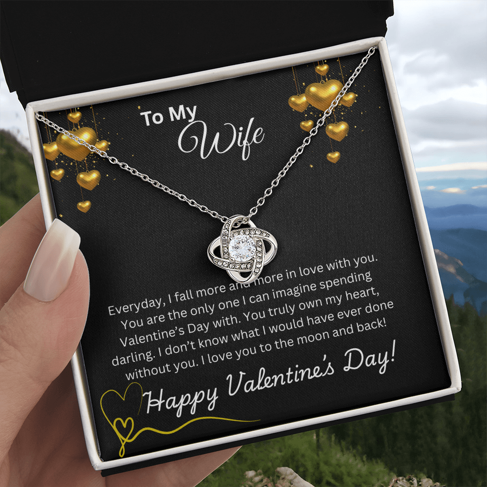To My Wife on Valentine's Day Love Knot Necklace Blk