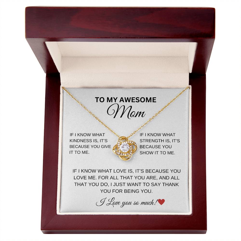 To My Awesome Mom Love Knot Necklace - White