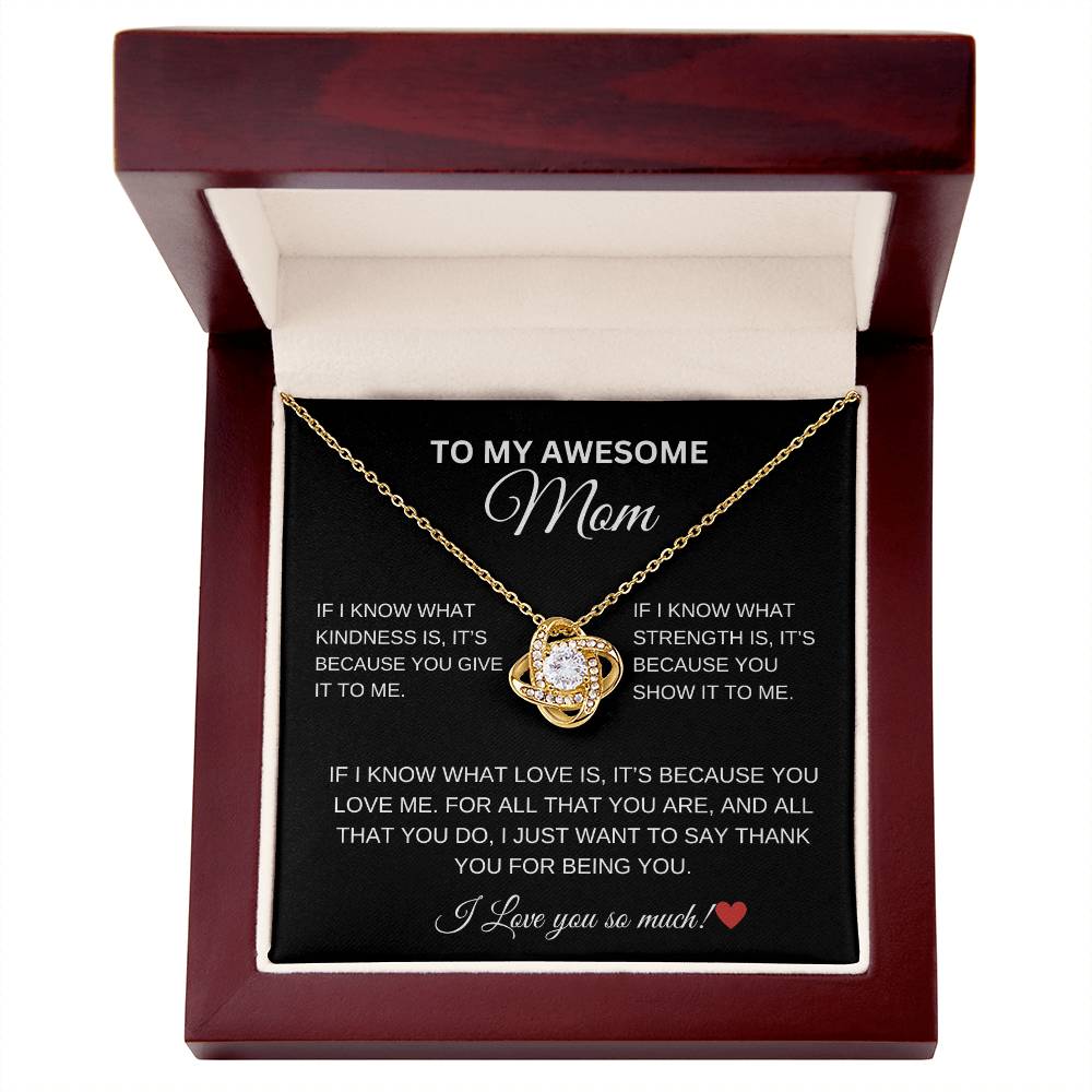 To My Awesome Mom Love Knot Necklace - Black