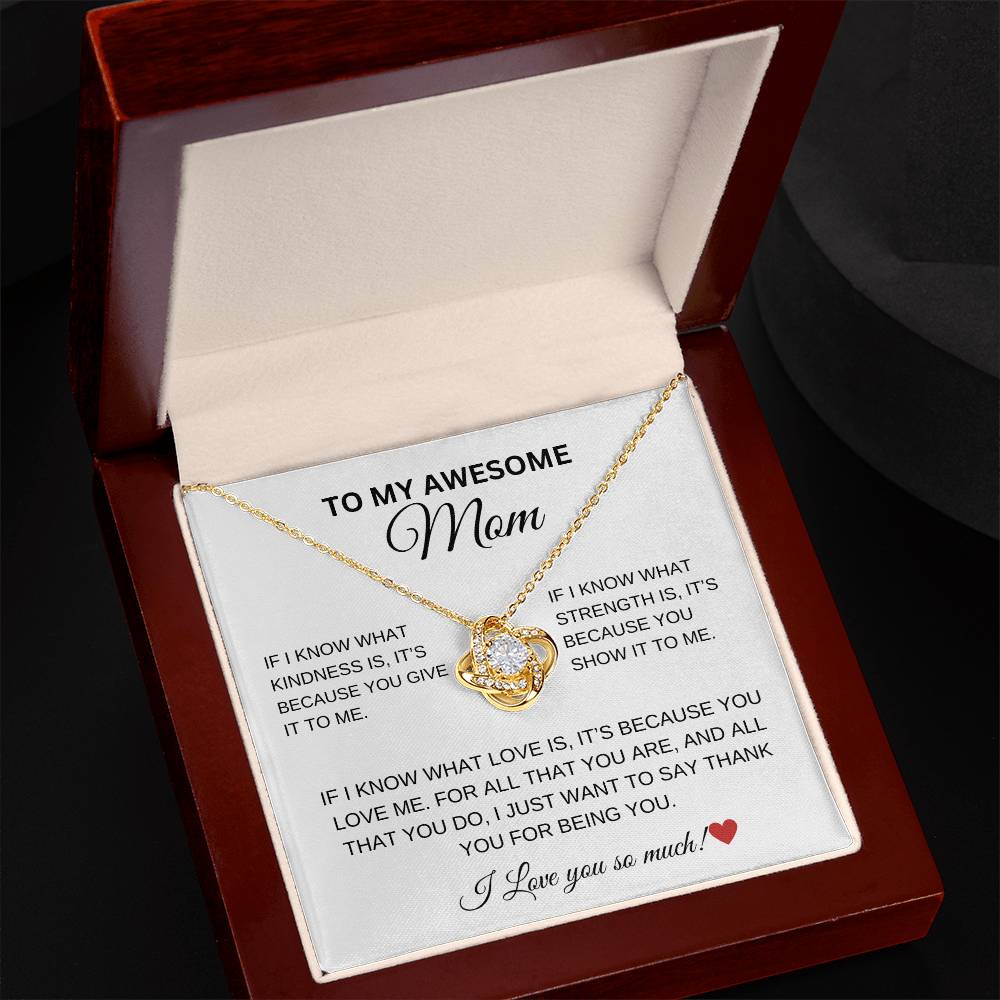 To My Awesome Mom Love Knot Necklace - White