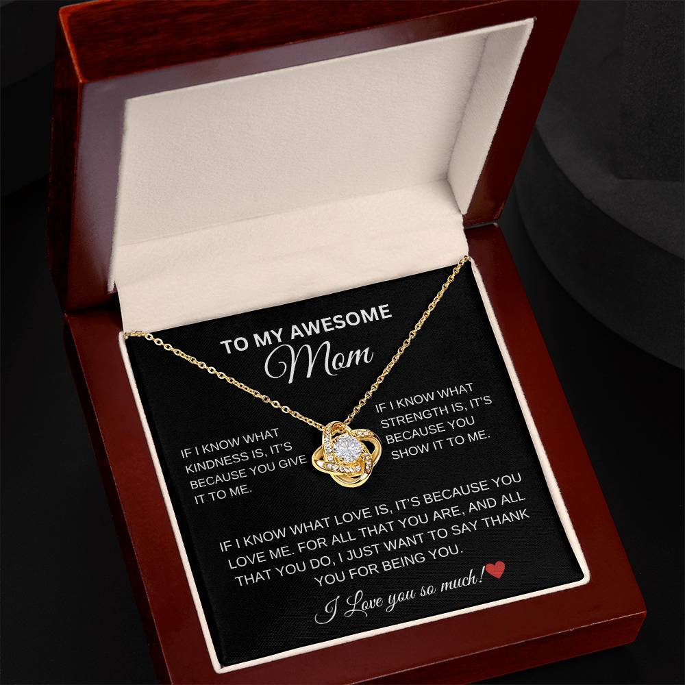 To My Awesome Mom Love Knot Necklace - Black