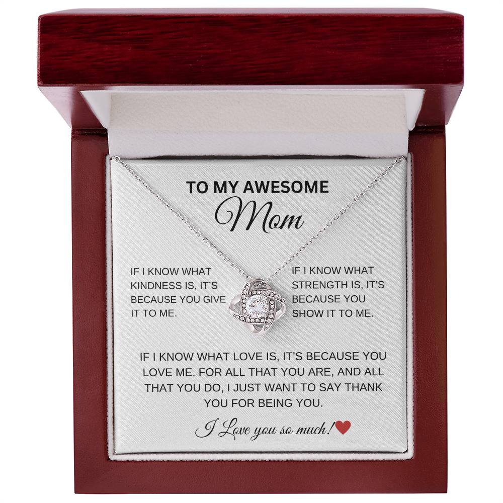 To My Awesome Mom Love Knot Necklace - White