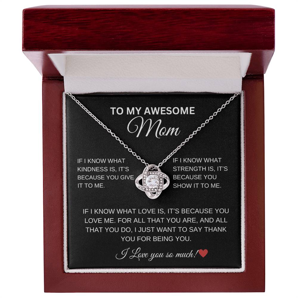 To My Awesome Mom Love Knot Necklace - Black