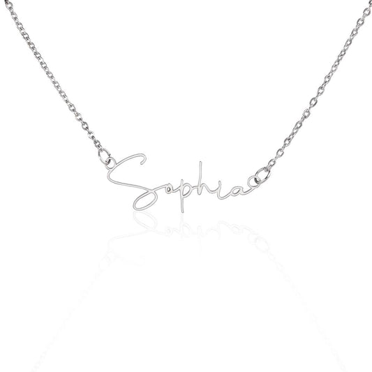 Personalized Signature Style Name Necklace Polished stainless steel or 18K yellow gold finish